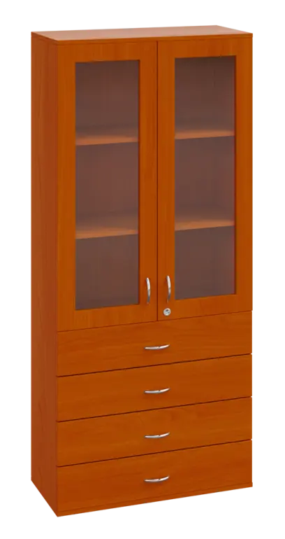 SPO 34 skříň 2-dveřová, 2-sklo, zásuvky lamino - třešeň šumavská